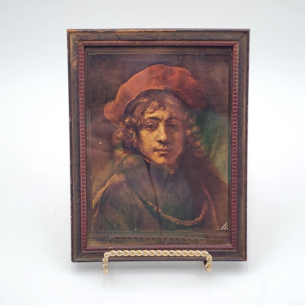 Vintage Rembrandt Titus Portrait Miniature Framed French Reproduction Print